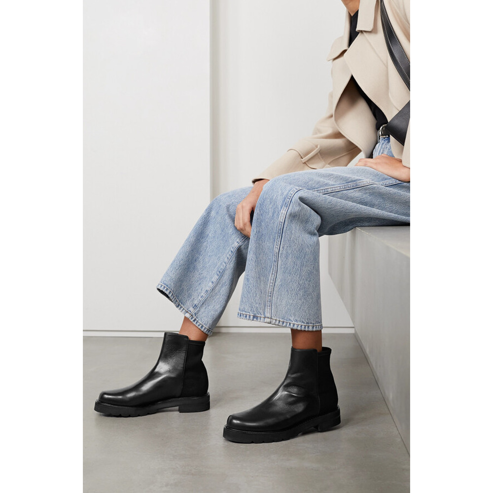 Stuart Weitzman 5050 Lift Pull On Ankle Bootie Leather / Stretch Womens 10.5